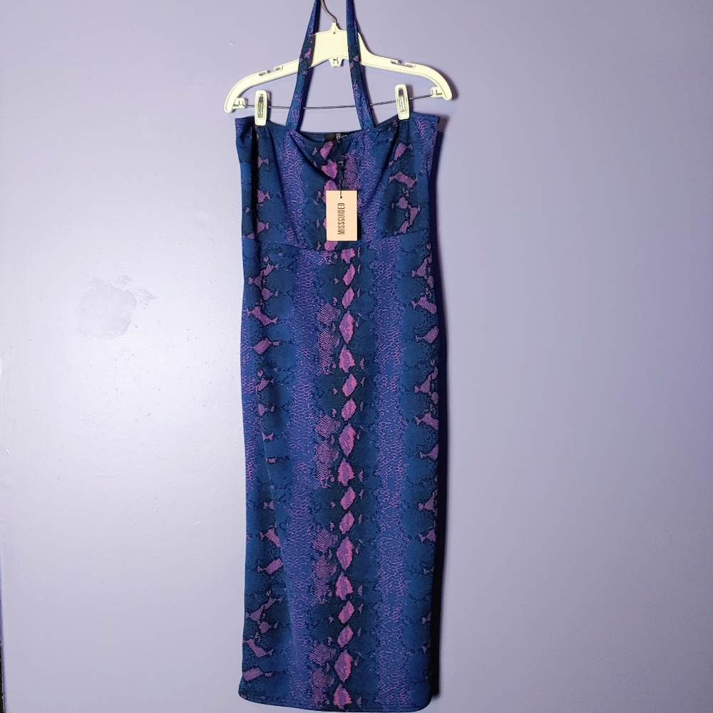 NWT Missguided blue snake bodycon midi dress
